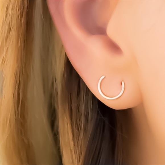 U Shaped Orbital Stud Earrings for 2 Piercings/Holes in Gold Silver & Rose Gold - Picture 3 of 8